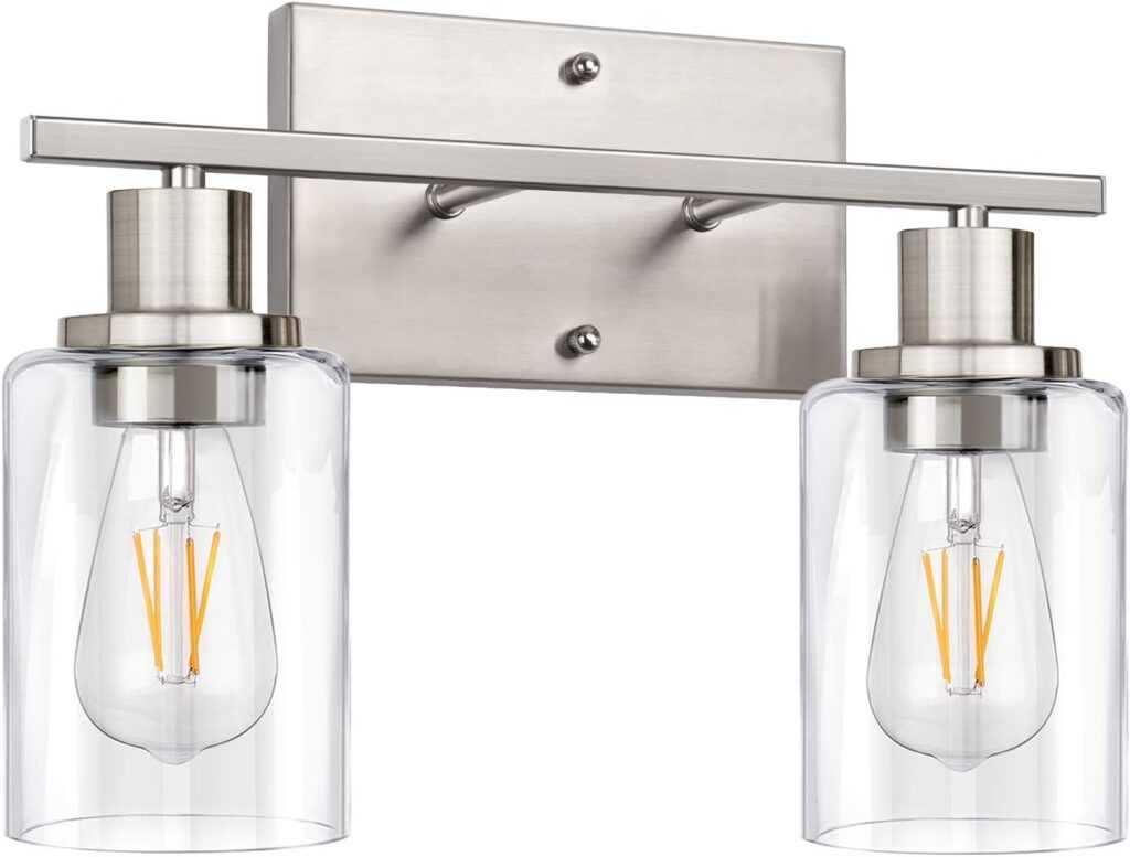 ShineTech 2-Light Bathroom Light Fixtures – Sleek and Modern Brushed Nickel Beauty