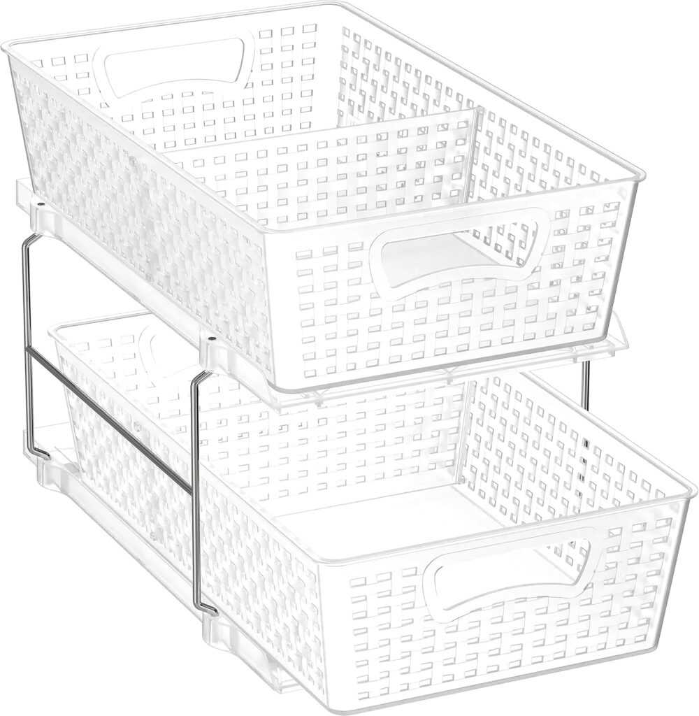 Simple Houseware 2 Tier Bathroom Organizer Tray with Pull-Out Drawers
