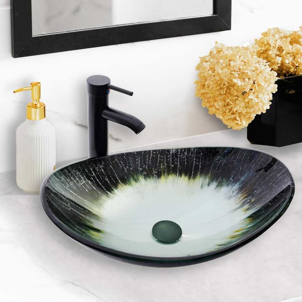 White Tempered Glass Vessel Sink (20.8″x13.7″)