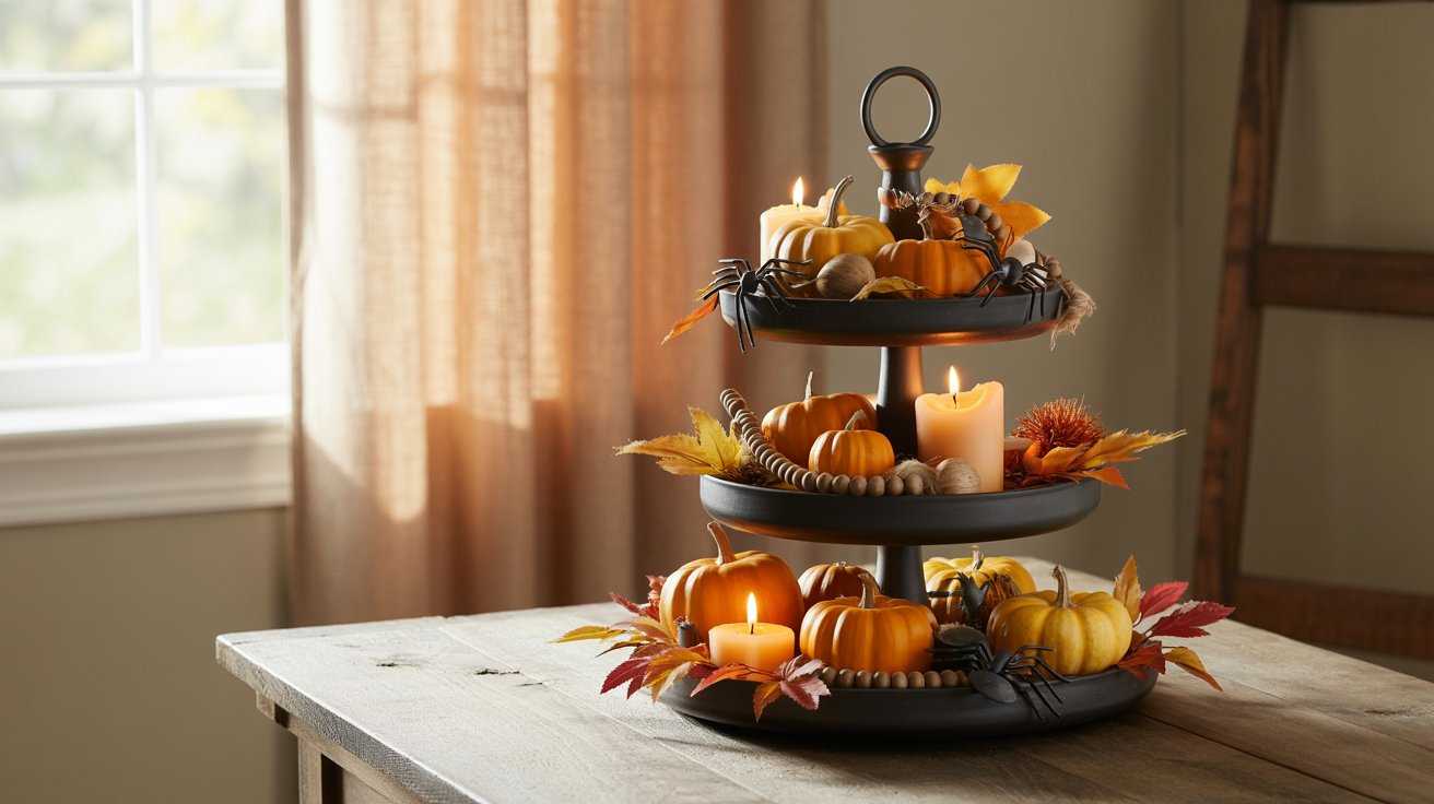 Black and Orange Tiered Tray Styling