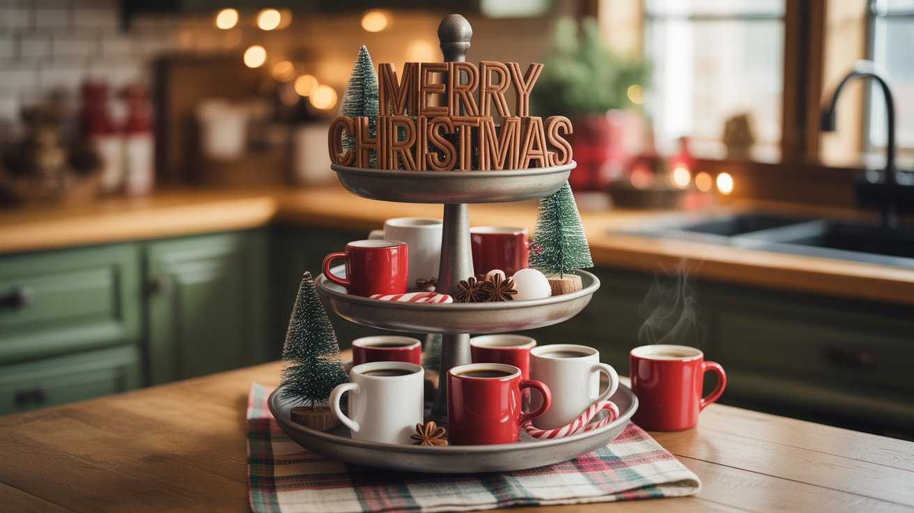 Christmas Tiered Tray Coffee Bar Ideas for Cozy Homes