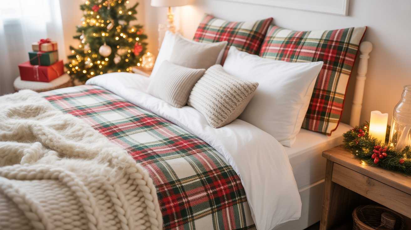 Cozy Plaid Christmas Bedroom Décor Ideas