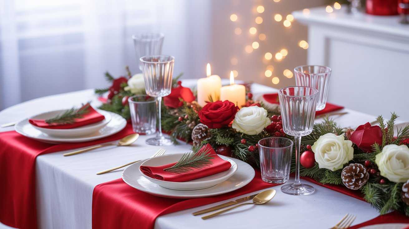 Elegant Red and White Christmas Table Decor