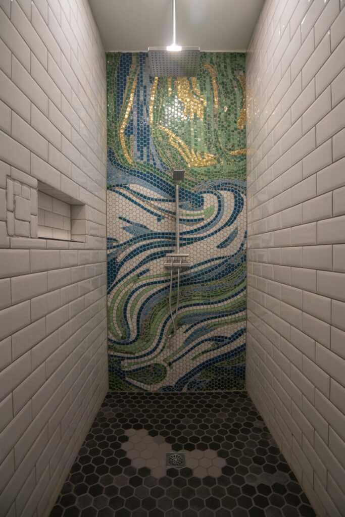 Walk-In Shower with Tile Art