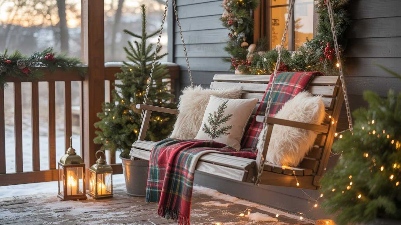 Cozy Outdoor Christmas Porch Swing Ideas