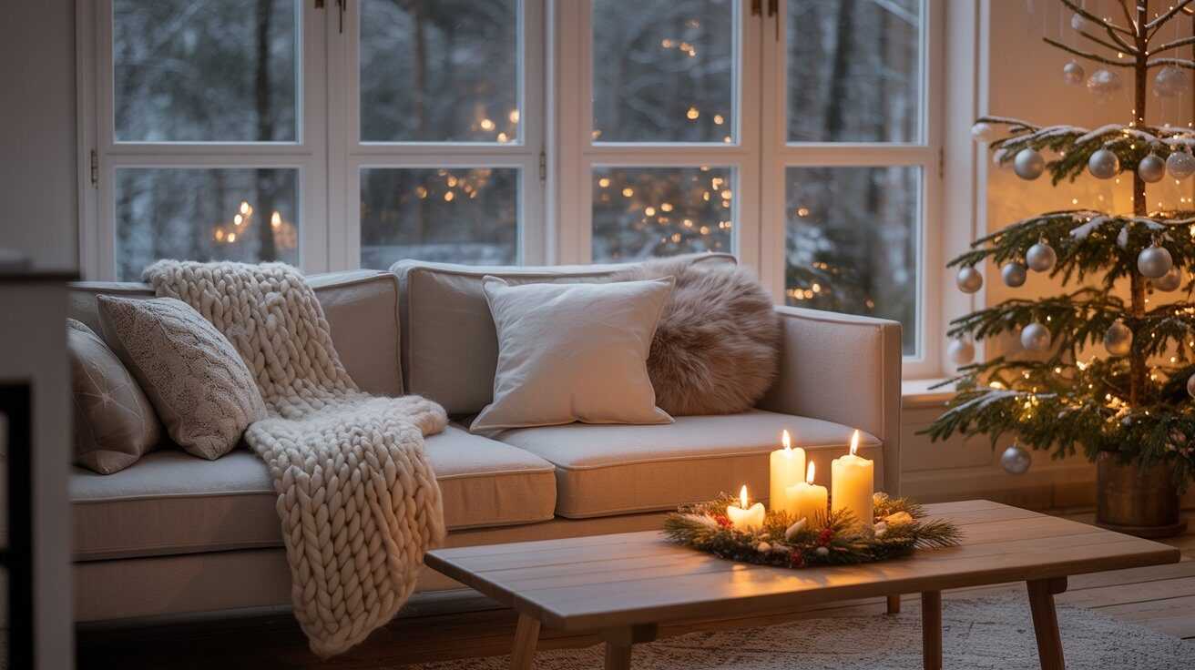 Cozy Scandinavian Living Room Christmas Decorating Ideas