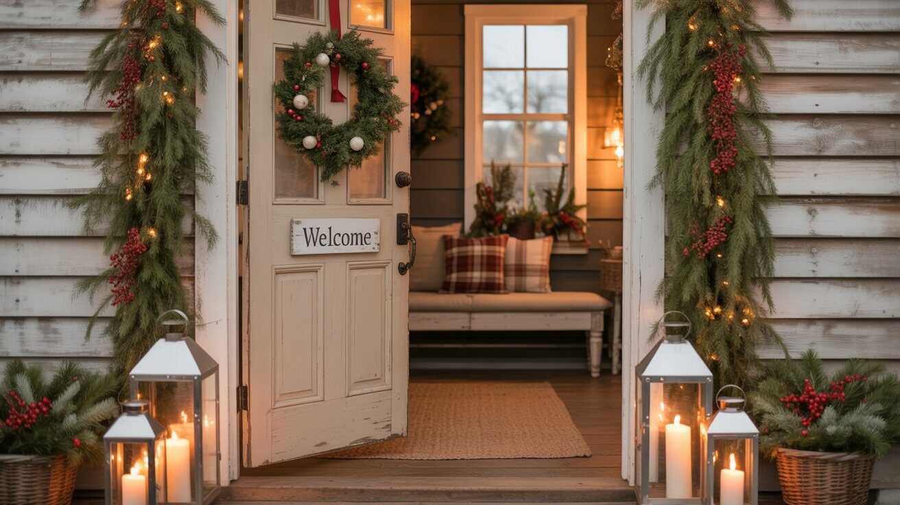 Farmhouse Entryway Christmas Décor with Lanterns