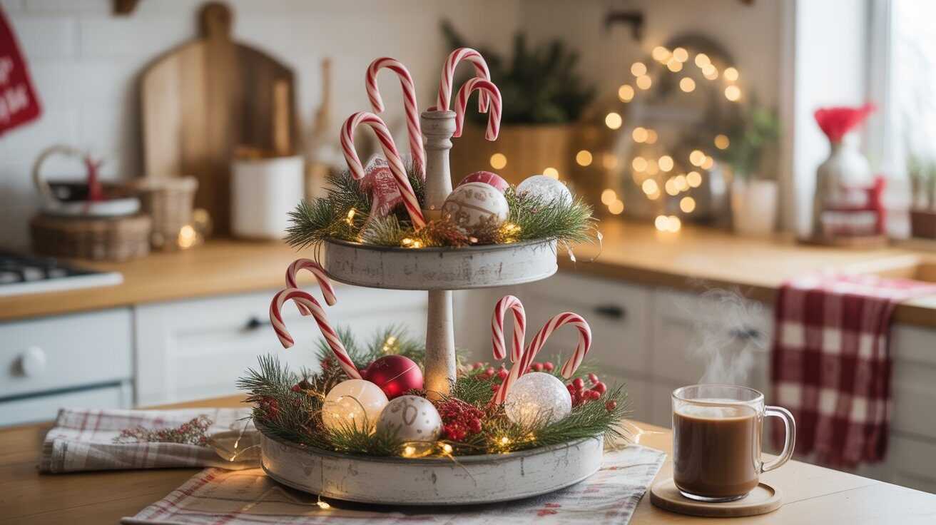 Rustic Candy Cane Tiered Tray Décor for Cozy Holidays