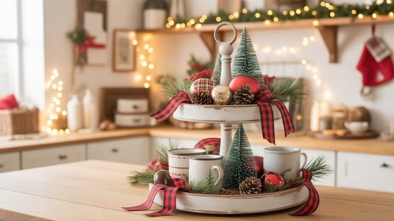 Rustic Plaid Christmas Tiered Tray Décor Ideas