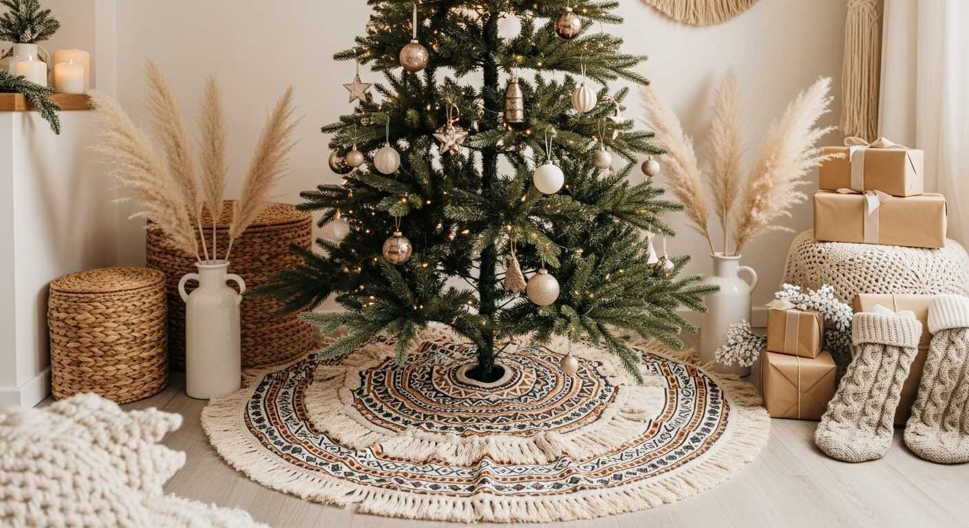 Boho Christmas Tree Skirt With Unique Patterned Design