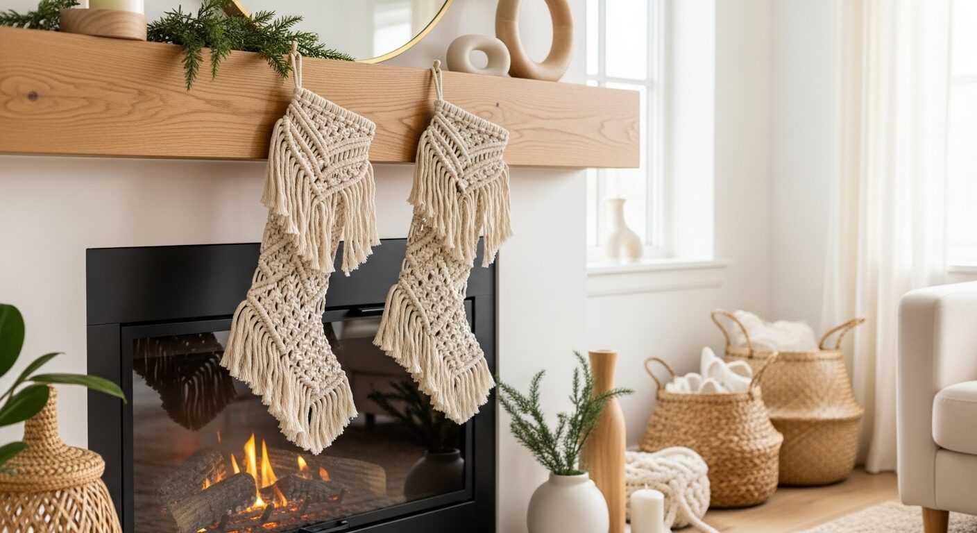 Boho Macramé Christmas Stockings for Fireplace Décor