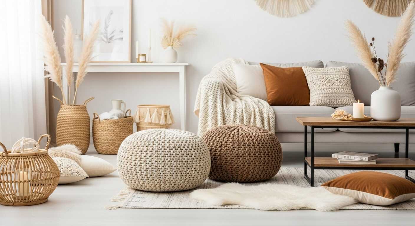 Cozy Boho Knit Poufs for Winter Lounging