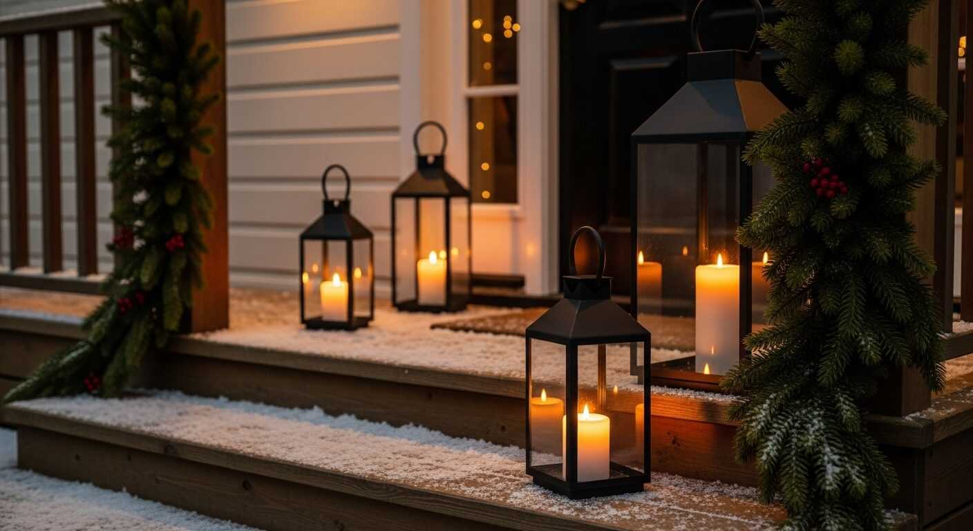 Industrial Candle Lanterns for a Welcoming Christmas Entryway