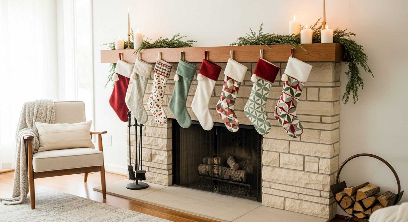 Mid-Century Christmas Stockings for a Cozy Holiday Fireplace