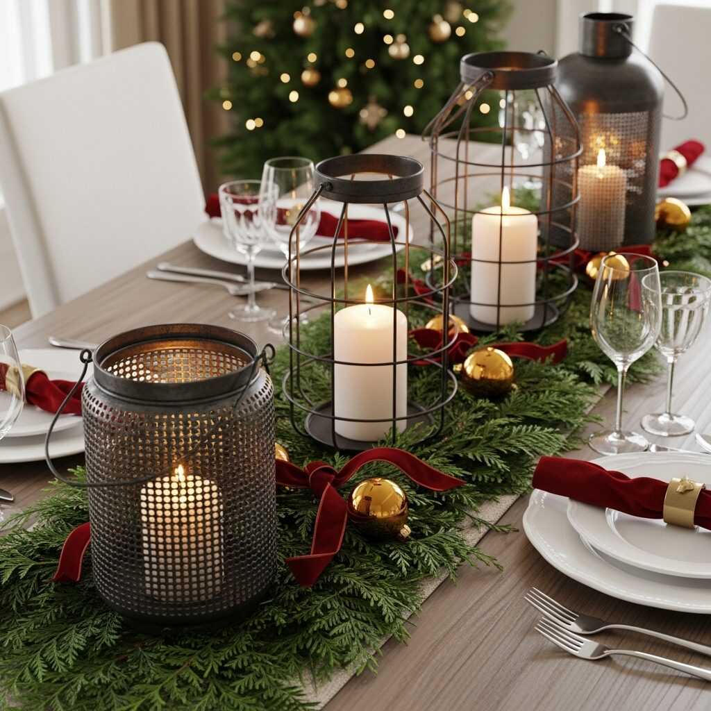 Mixing Industrial Lanterns with Other Christmas Decor