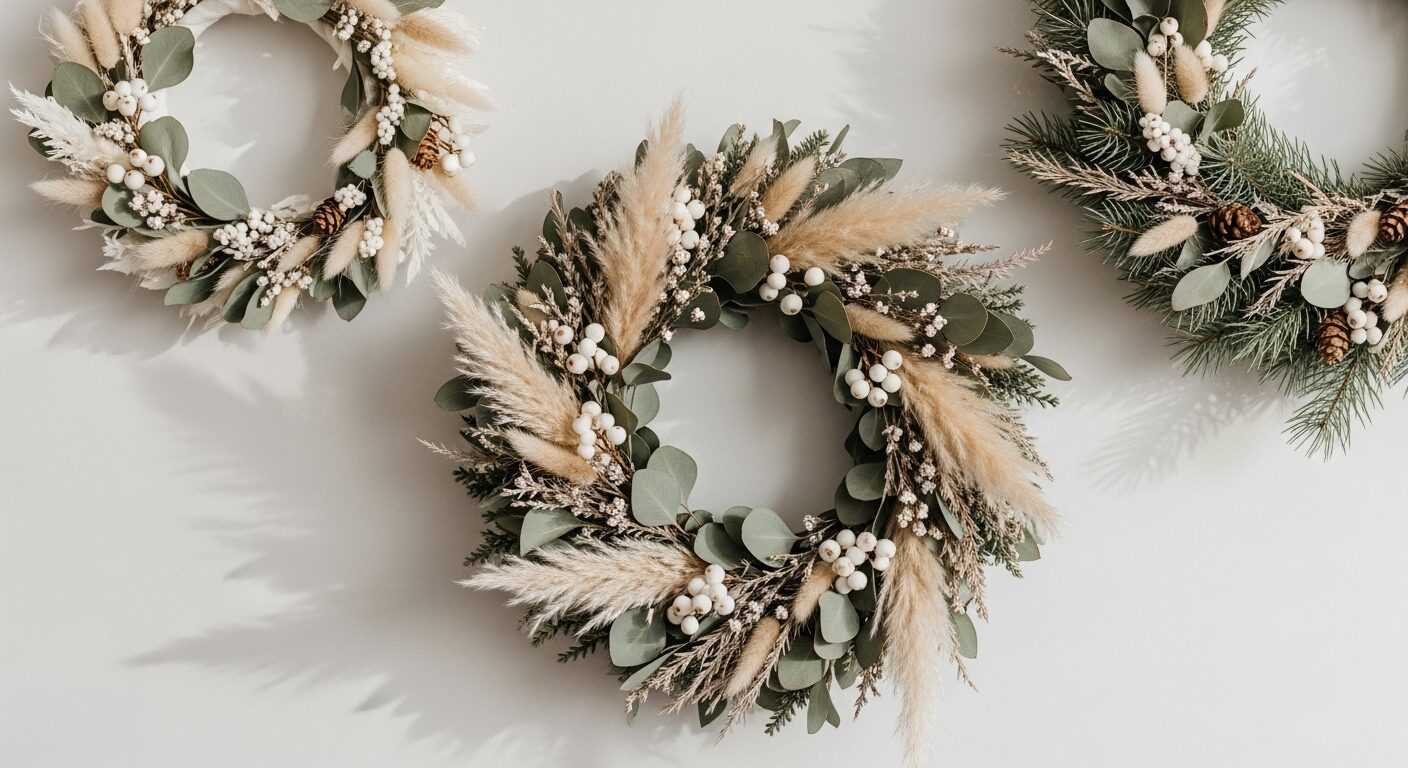 Modern Minimalist Christmas Wreaths in Soft Neutral Shades