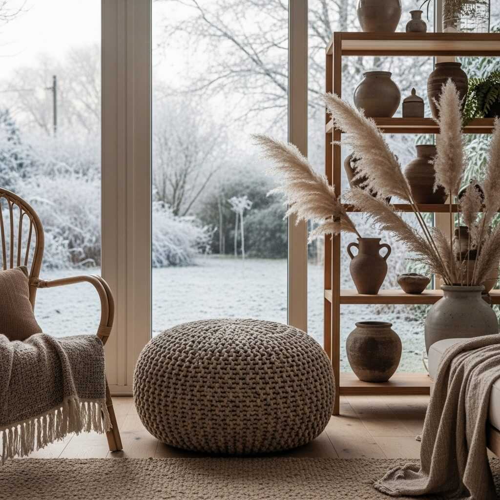 Why Boho Knit Poufs Work So Well for Winter Aesthetics