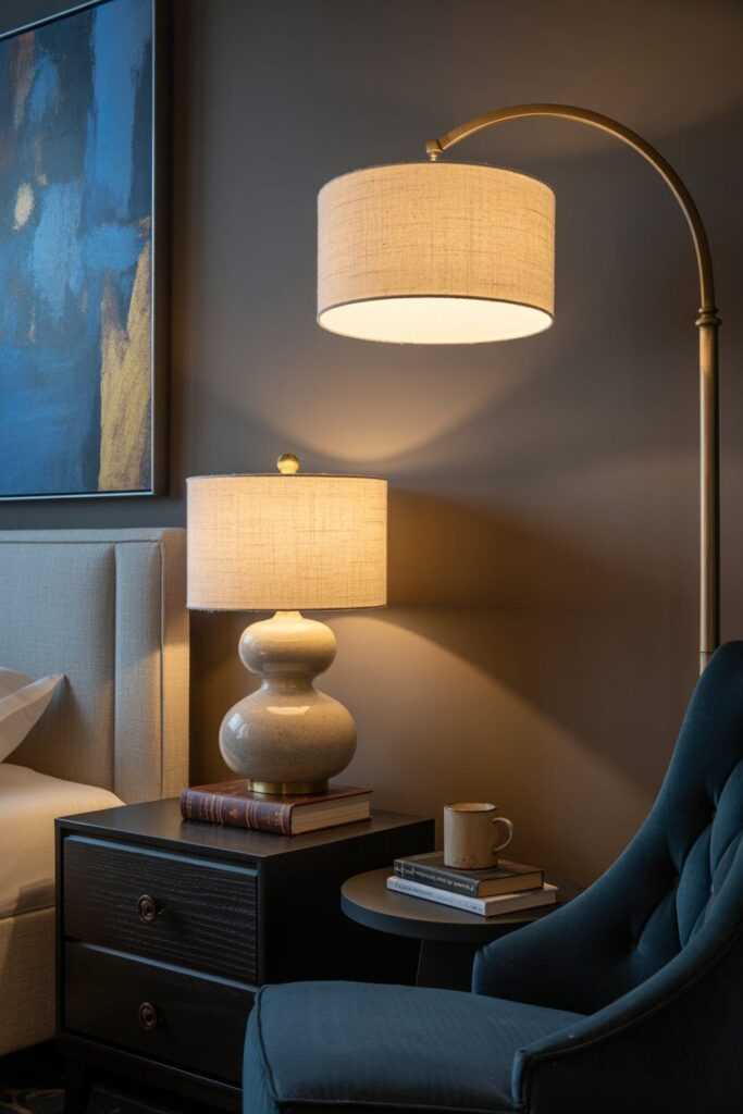 Bedroom Lamps Create Zones of Warm Light