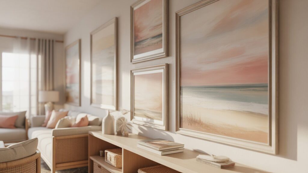 Coastal Wall Art in Soft Romantic Valentine Tones