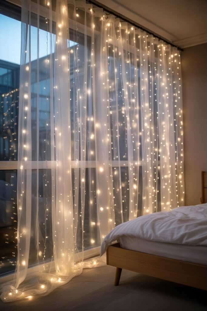 Fairy Light Curtains Make the Bedroom Look Magical