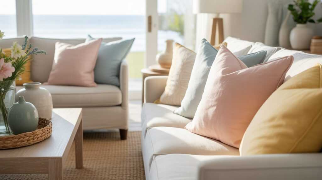 Coastal Pastel Pillows for Easter Living Room Decor