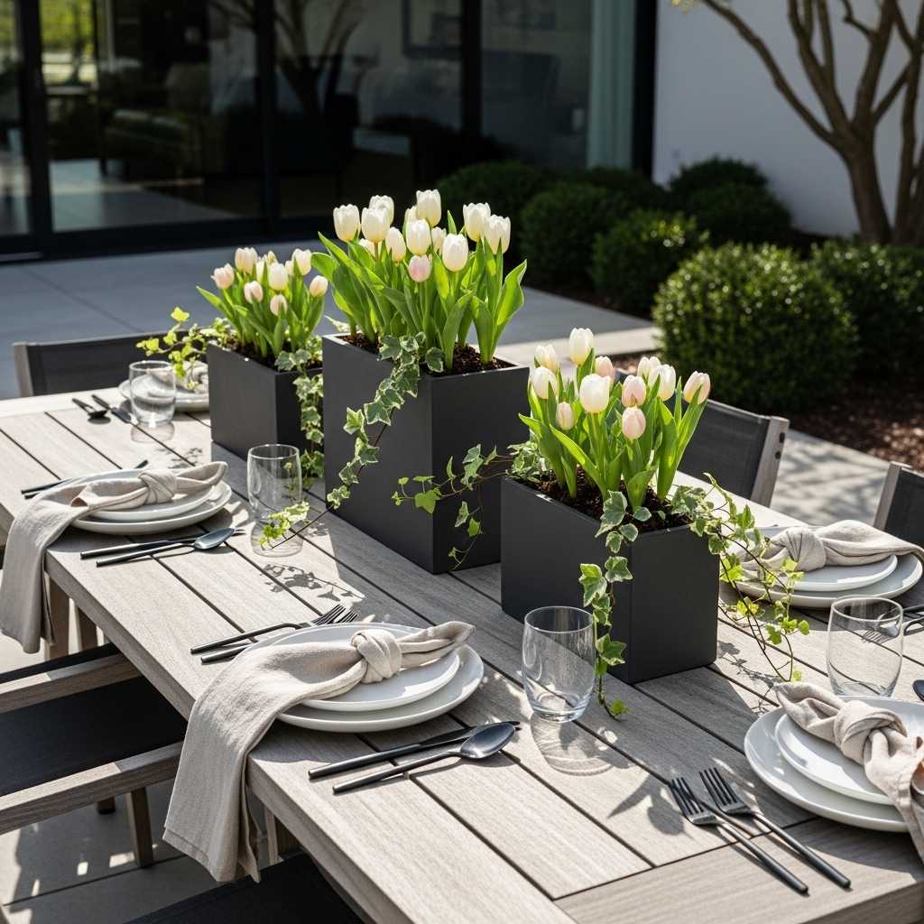 Modern Easter Tulip Planter Ideas for Outdoor Tables