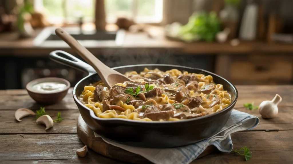 Easy Creamy One Pot Beef Stroganoff With Mushrooms