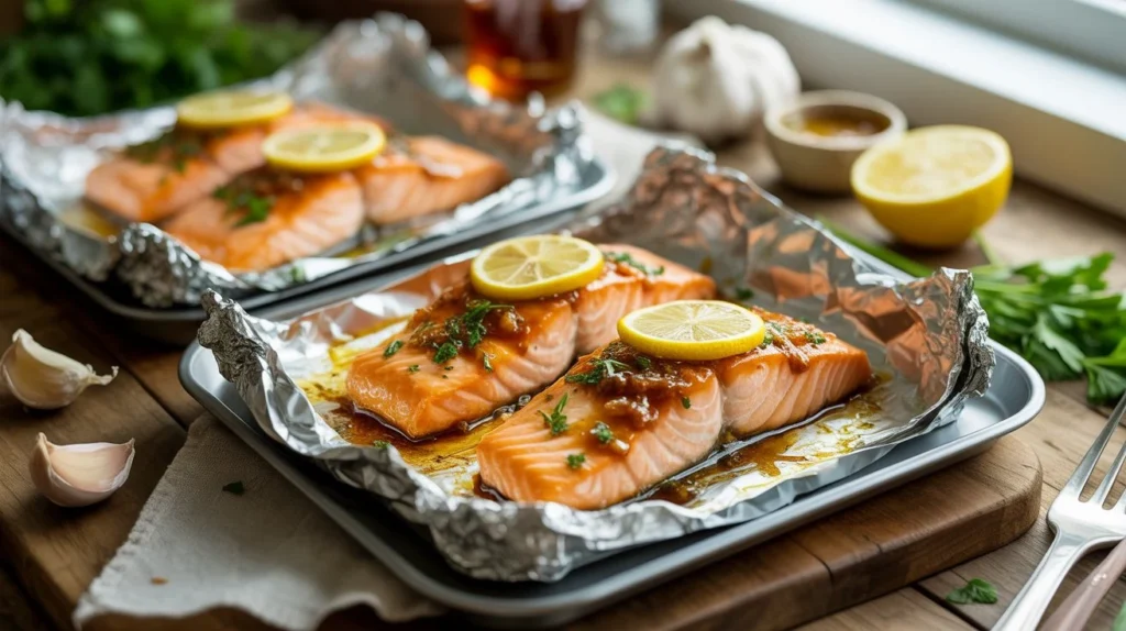 Easy One Pan Honey Garlic Salmon Foil Packs