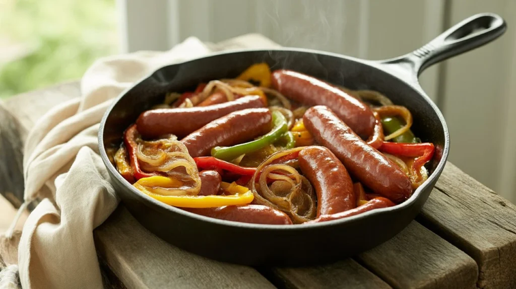 Easy One Skillet Sausage Peppers and Onions