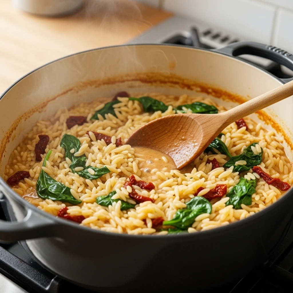 How to Make Easy One Pot Creamy Sun Dried Tomato Orzo