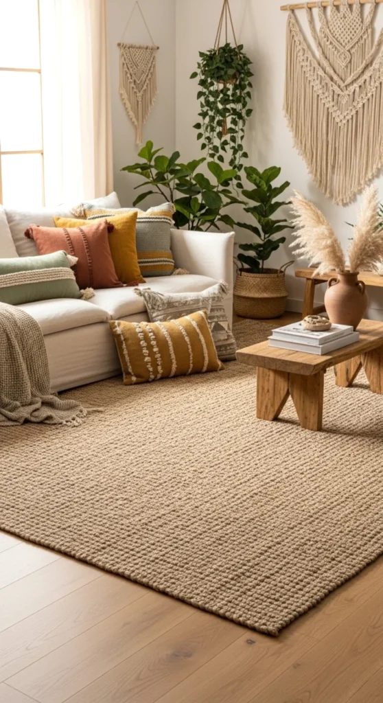 Natural Jute Rugs for a Cozy Boho Living Room
