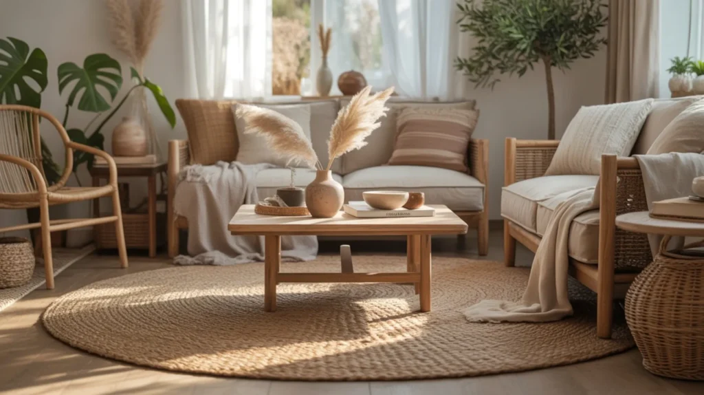 Natural Jute Rugs for a Cozy Boho Living Room