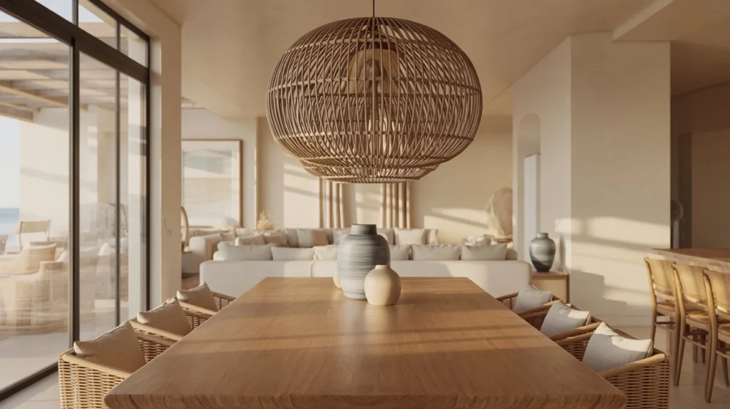 Rattan Pendant Light Ideas for a Coastal Dining Room