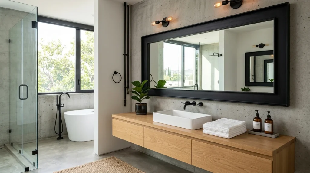 Black Metal Mirrors That Elevate Industrial Bathrooms