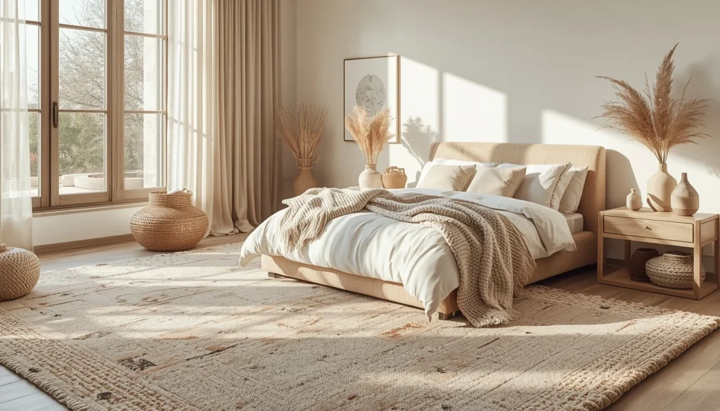 Neutral Boho Rugs for a Calm Cozy Bedroom Aesthetic
