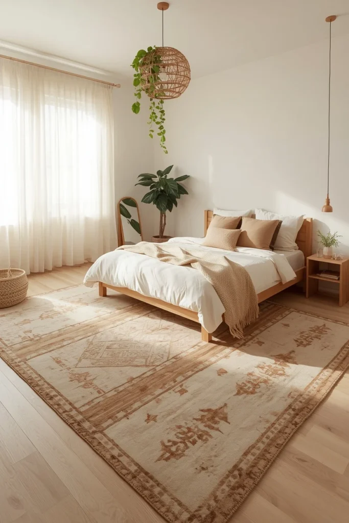 Styling Your Bedroom Around a Neutral Boho Rug