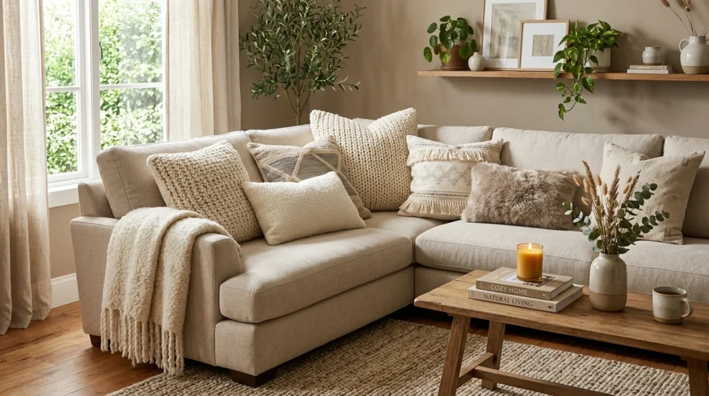 Textured Throw Pillows for a Cozy Living Room