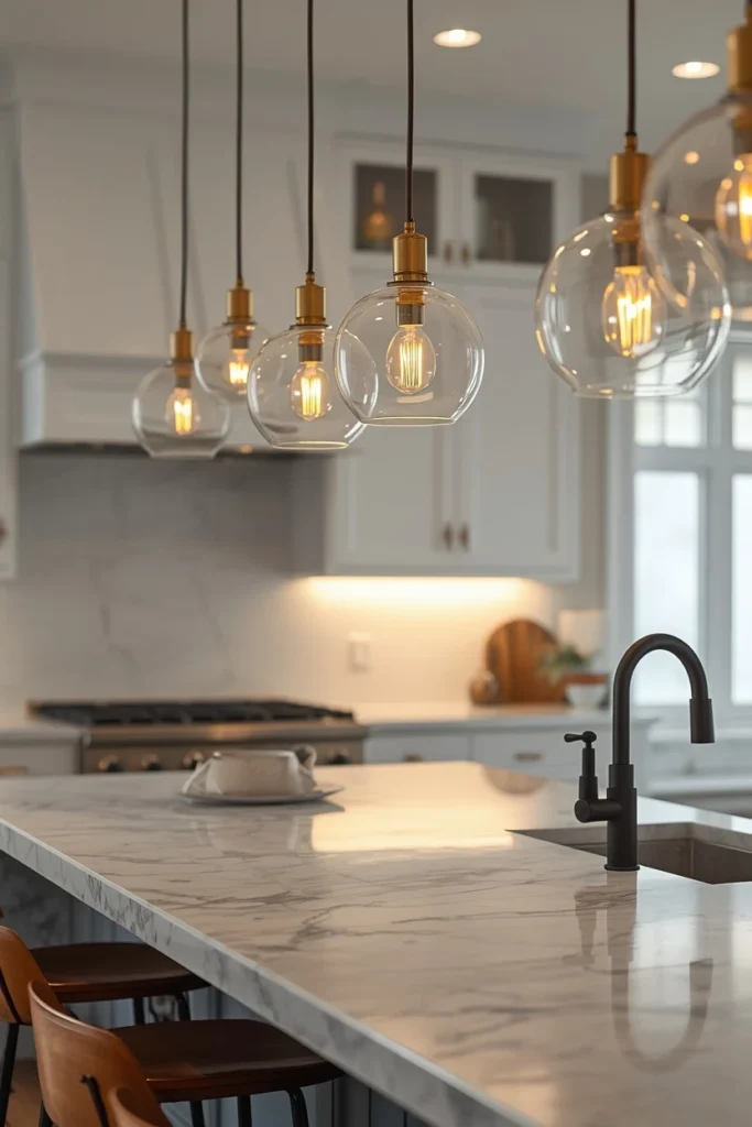 Why Glass Pendant Lights Work So Well Over an Island