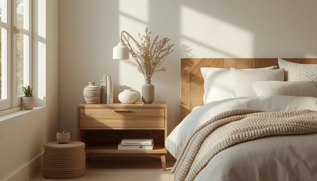 Natural Wood Nightstands for a Warm Cozy Bedroom